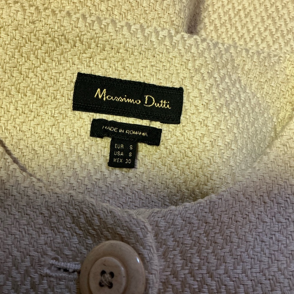 Massimo Dutti Cream Textured Button-Front Coat View 3